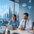 Healthcare professionals discussing hiring trends in a Dubai office.